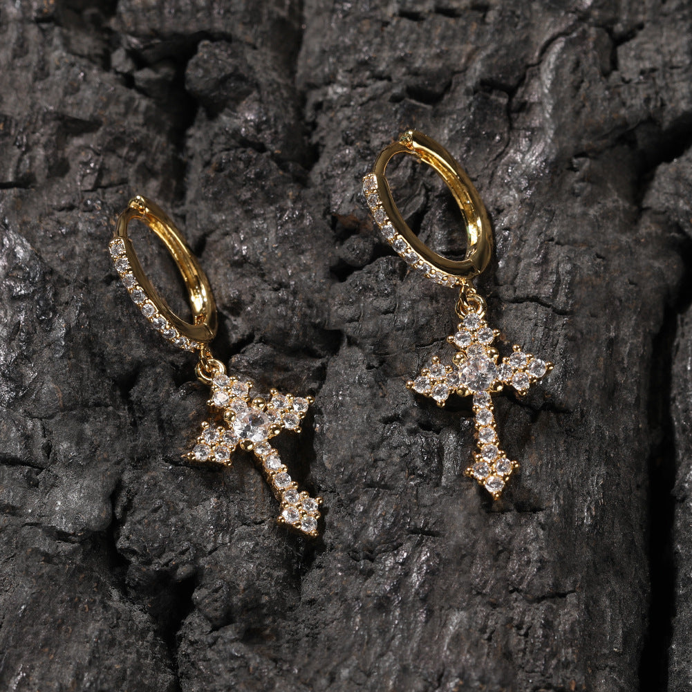 Hip-hop cubic zirconia cross earrings - MERGE.DAY.1.FREESTYLE