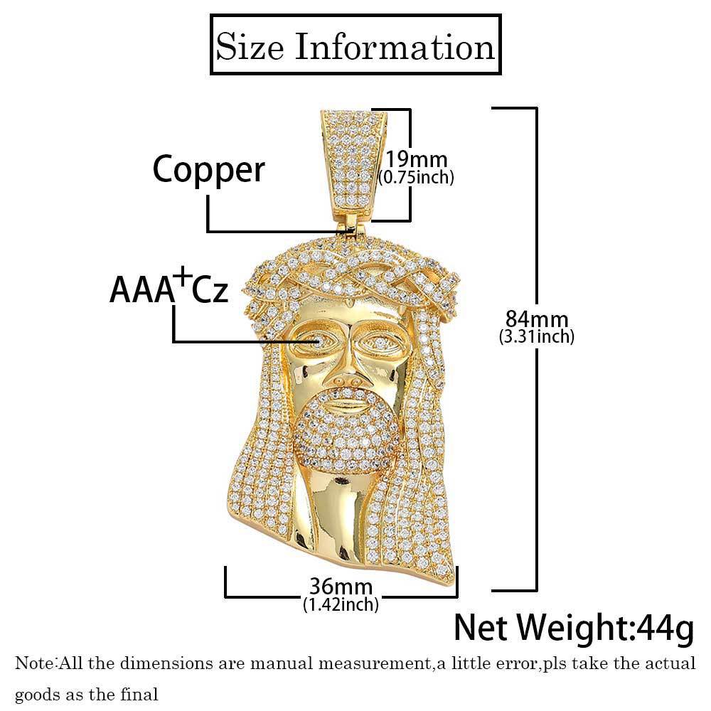 Micro Paved Zircon Jesus Head Hip Hop Men's Pendant Necklace - MERGE.DAY.1.FREESTYLE
