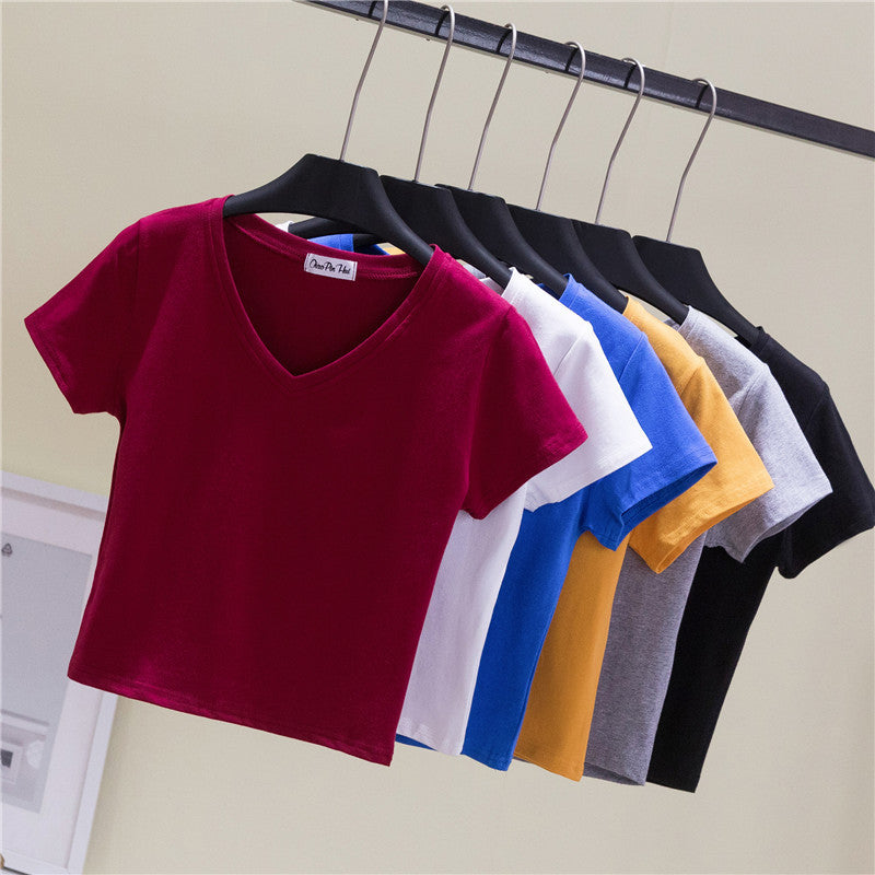 V-neck midriff-baring slim-waisted top - MERGE.DAY.1.FREESTYLE
