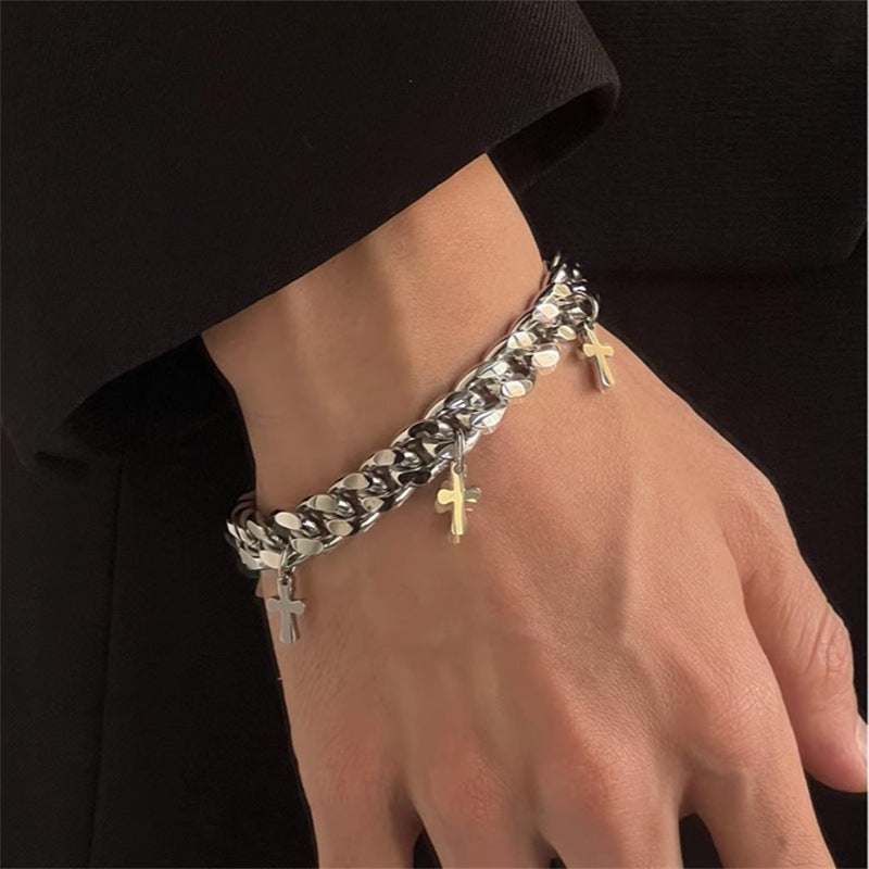 Cuban Titanium Steel Small Cross Bracelet - MERGE.DAY.1.FREESTYLE