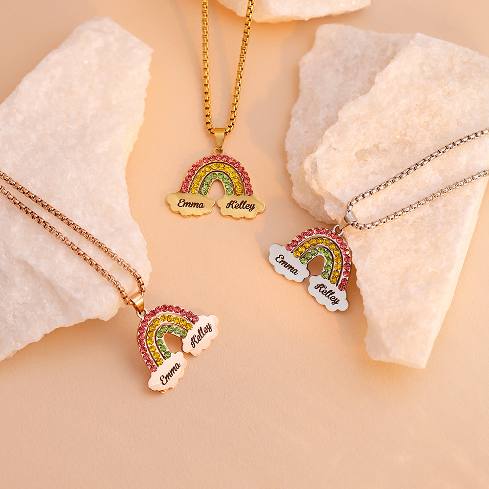 Rainbow Couple Name Necklace Engraving Pendant - MERGE.DAY.1.FREESTYLE