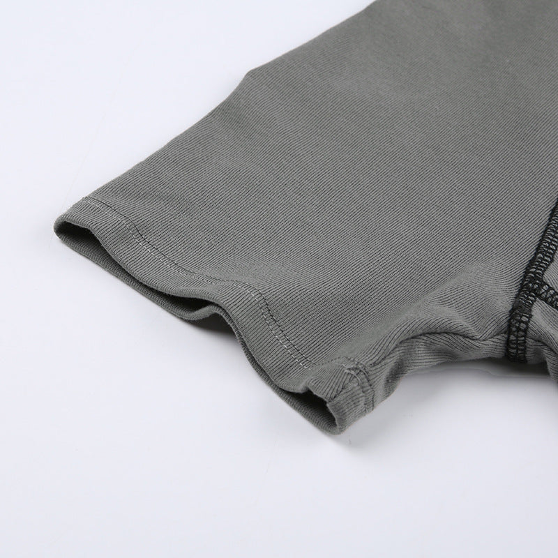 Invisible Zipper Stand Collar Short Sleeve Top Slim Fit Bottom T-Shirt - MERGE.DAY.1.FREESTYLE