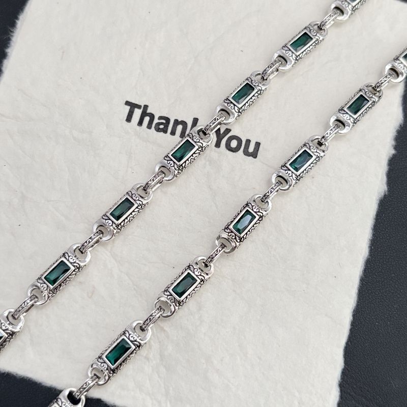 Tang pattern inlaid rectangular zircon necklace - MERGE.DAY.1.FREESTYLE