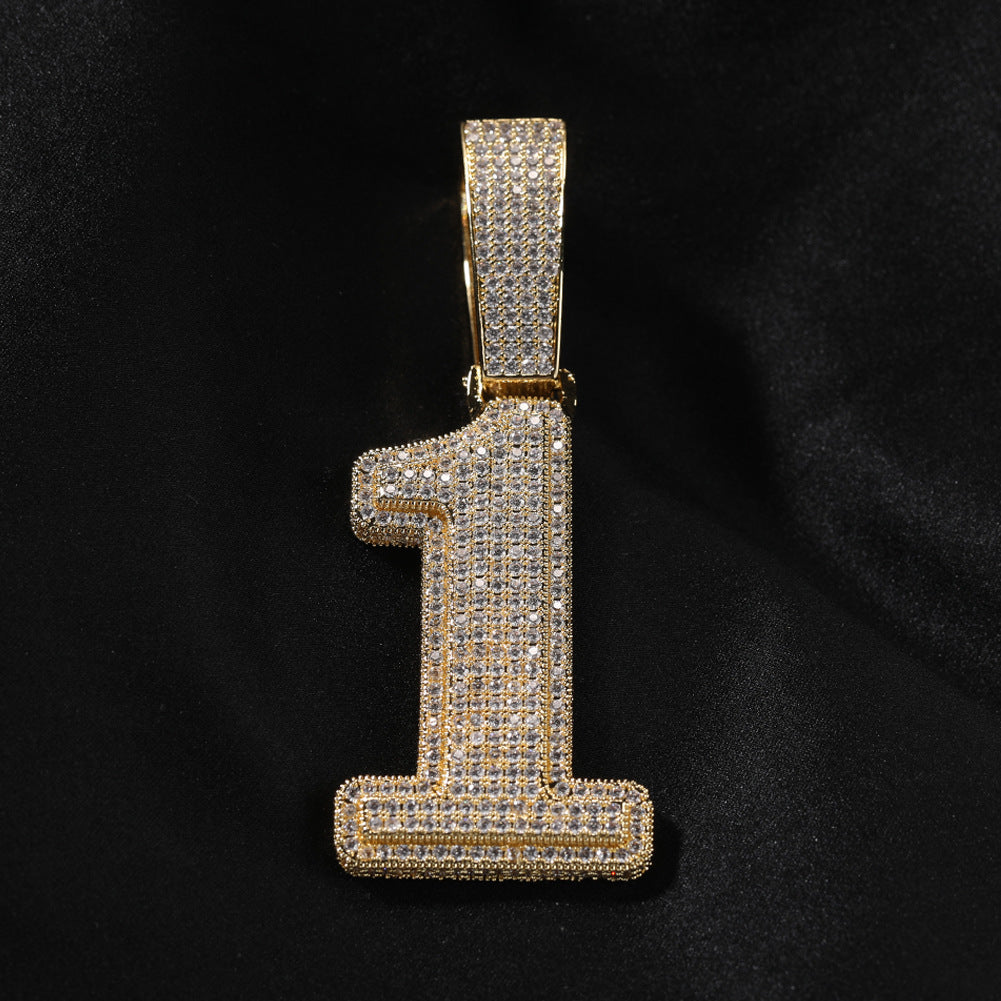 Hip-hop diamond-encrusted number pendant - MERGE.DAY.1.FREESTYLE