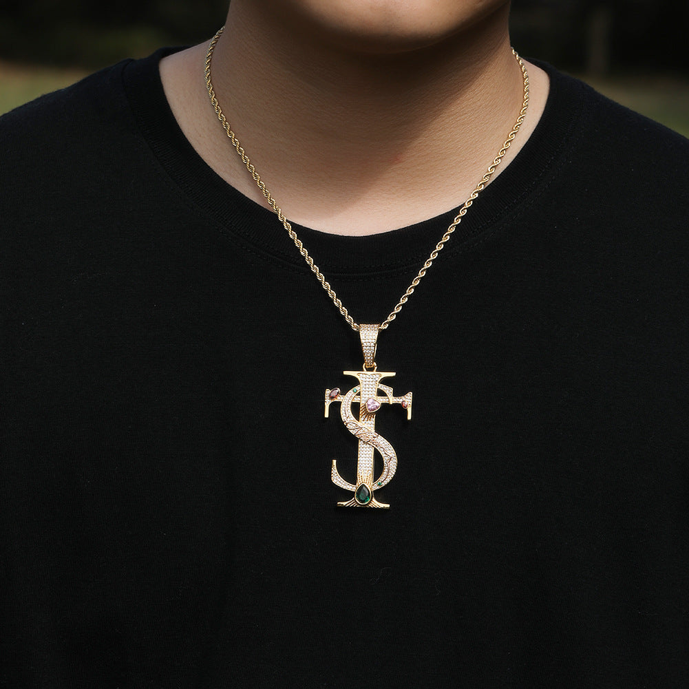 Hip-hop colored zircon TS cross necklace - MERGE.DAY.1.FREESTYLE