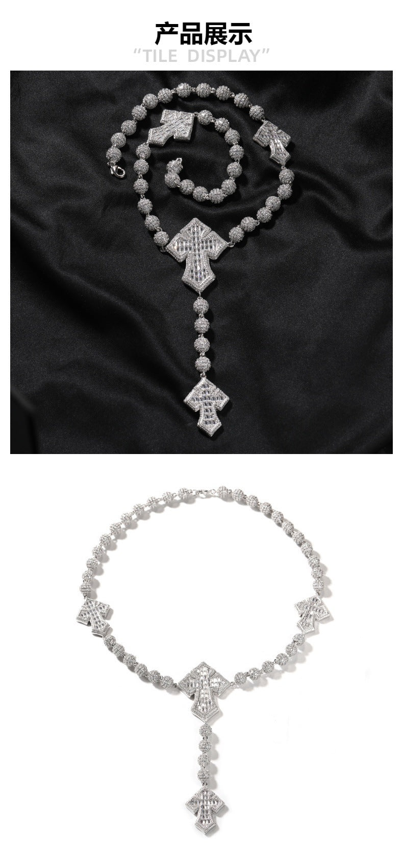 moissanite chain round bead cross necklace - MERGE.DAY.1.FREESTYLE