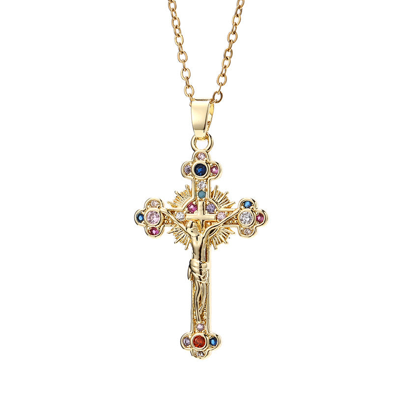 Cross colored zircon micro inlaid zircon necklace pendant - MERGE.DAY.1.FREESTYLE
