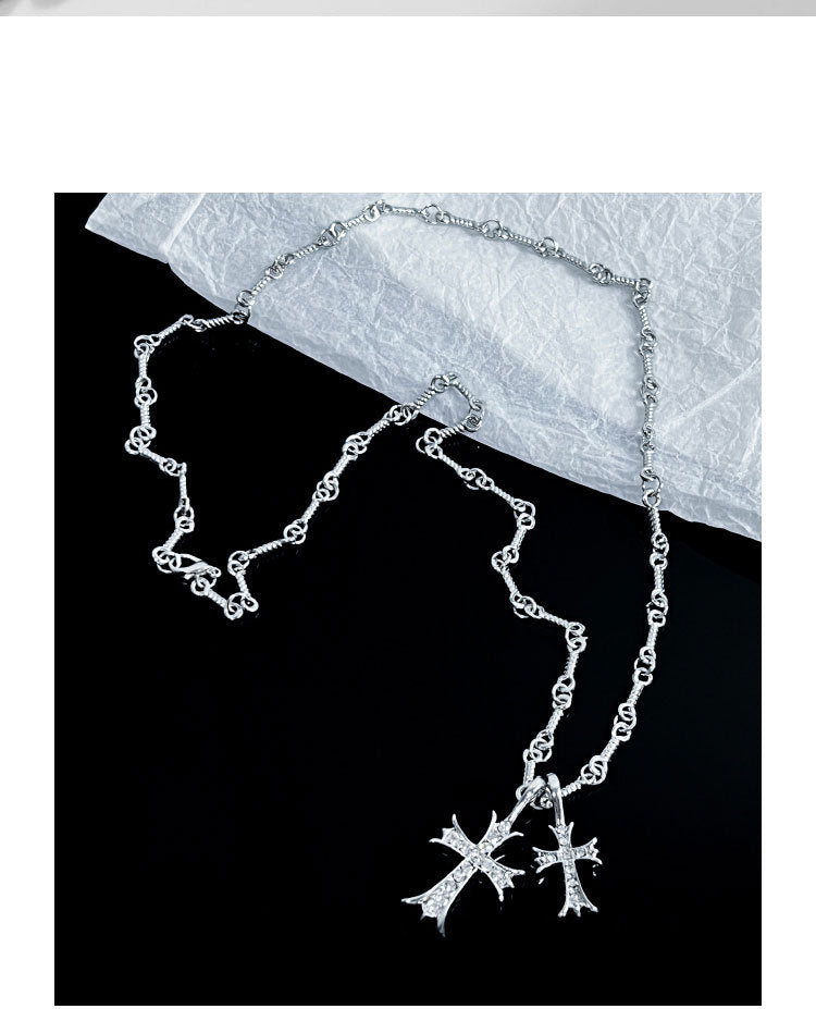 Double Cross Diamond Necklace Hip Hop Pendant - MERGE.DAY.1.FREESTYLE