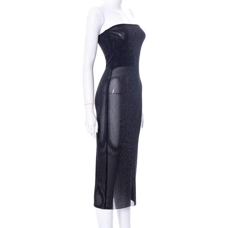 Spring low-cut solid mesh bandeau dress - MERGE.DAY.1.FREESTYLE