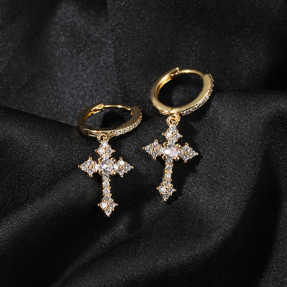 Hip-hop cubic zirconia cross earrings - MERGE.DAY.1.FREESTYLE