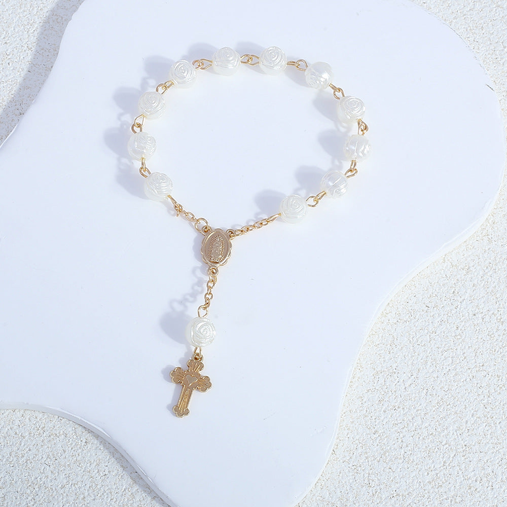 rosary bracelet angel rose pearl gift - MERGE.DAY.1.FREESTYLE