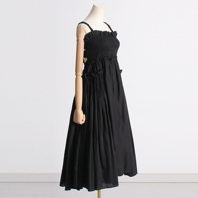 Pleated suspender long solid color full skirt dress - MERGE.DAY.1.FREESTYLE
