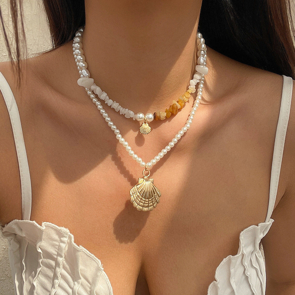 starfish necklace shell conch tassel multi-layer necklace - MERGE.DAY.1.FREESTYLE
