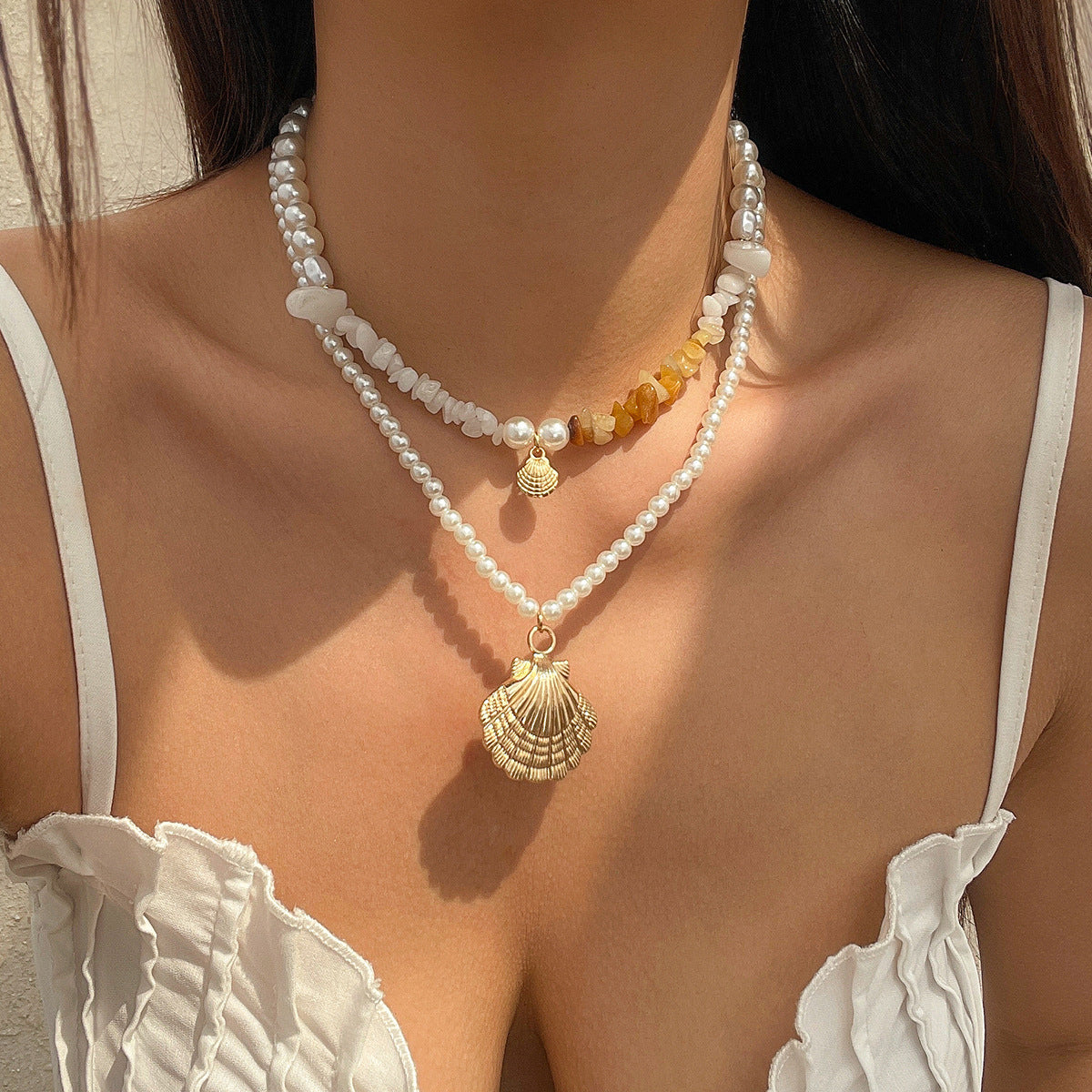 starfish necklace shell conch tassel multi-layer necklace - MERGE.DAY.1.FREESTYLE