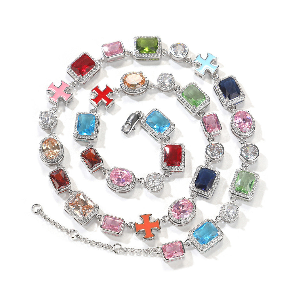 Exquisite diamond-encrusted colored gemstone bracelet and necklace - MERGE.DAY.1.FREESTYLE