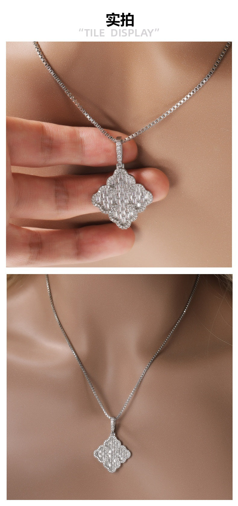 Full-diamond zircon four-leaf clover necklace - MERGE.DAY.1.FREESTYLE
