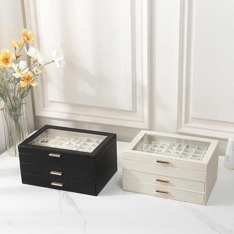 PU leather window multi-layer drawer-style jewelry box - MERGE.DAY.1.FREESTYLE