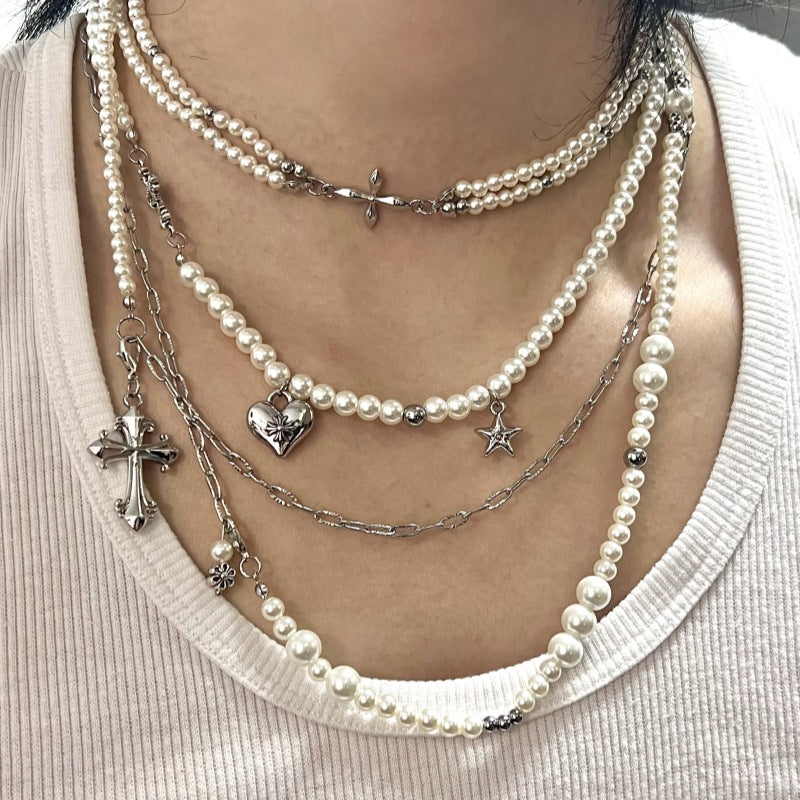 Cross heart star pearl necklace - MERGE.DAY.1.FREESTYLE