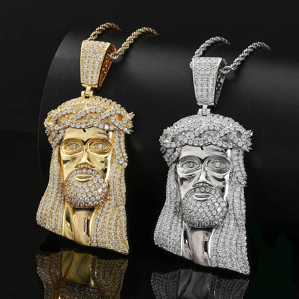 Micro Paved Zircon Jesus Head Hip Hop Men's Pendant Necklace - MERGE.DAY.1.FREESTYLE