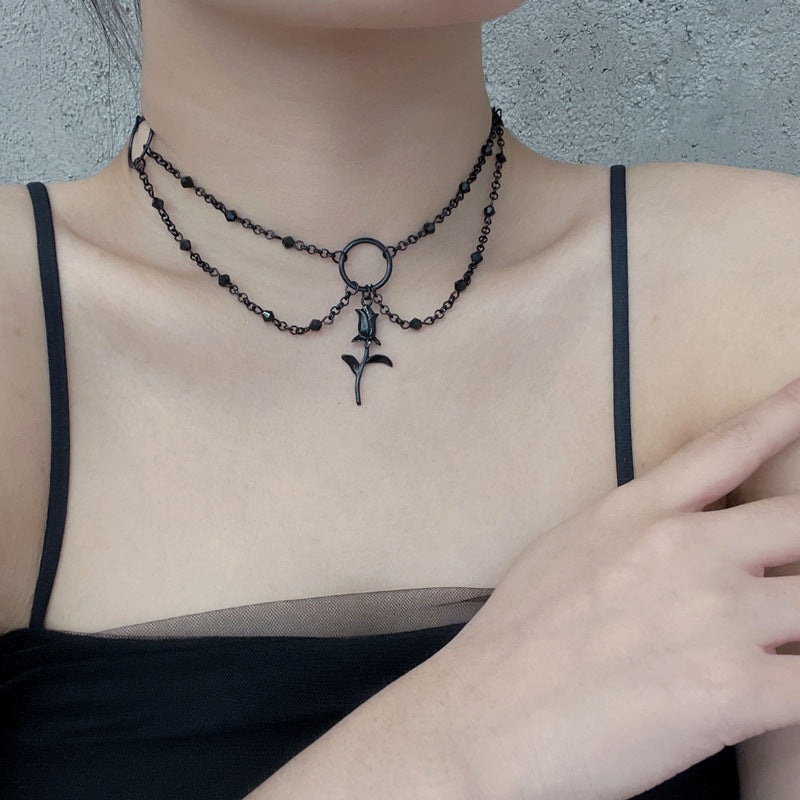 Dark Cross Rose Star Necklace - MERGE.DAY.1.FREESTYLE