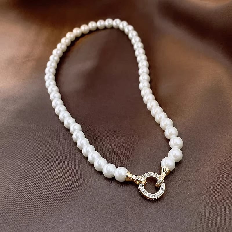 day collar large pearl inlaid zircon necklace - MERGE.DAY.1.FREESTYLE