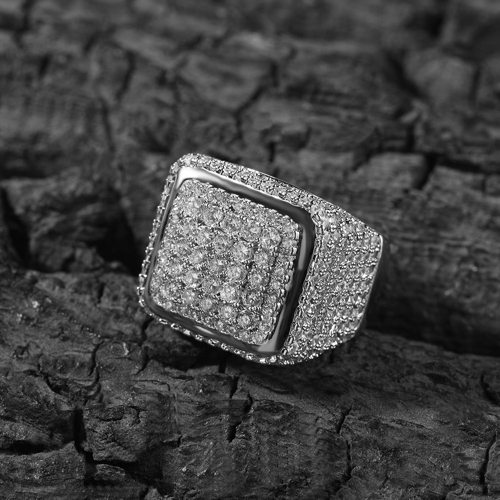 Hip-hop large square ring with zircon - MERGE.DAY.1.FREESTYLE