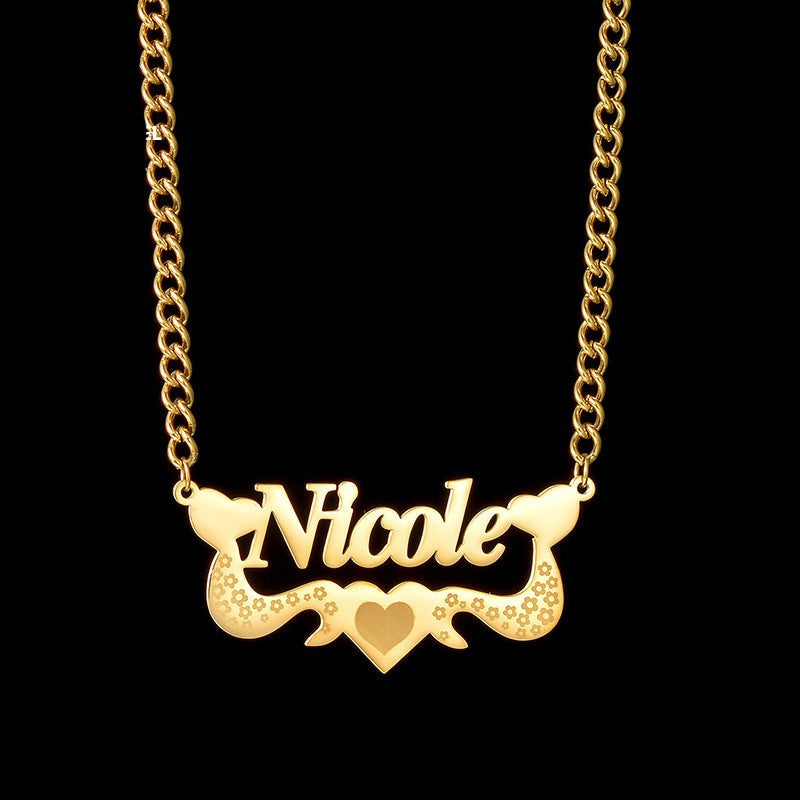 Flower Love Customized Name Necklace Laser Marked Clavicle Chain - MERGE.DAY.1.FREESTYLE