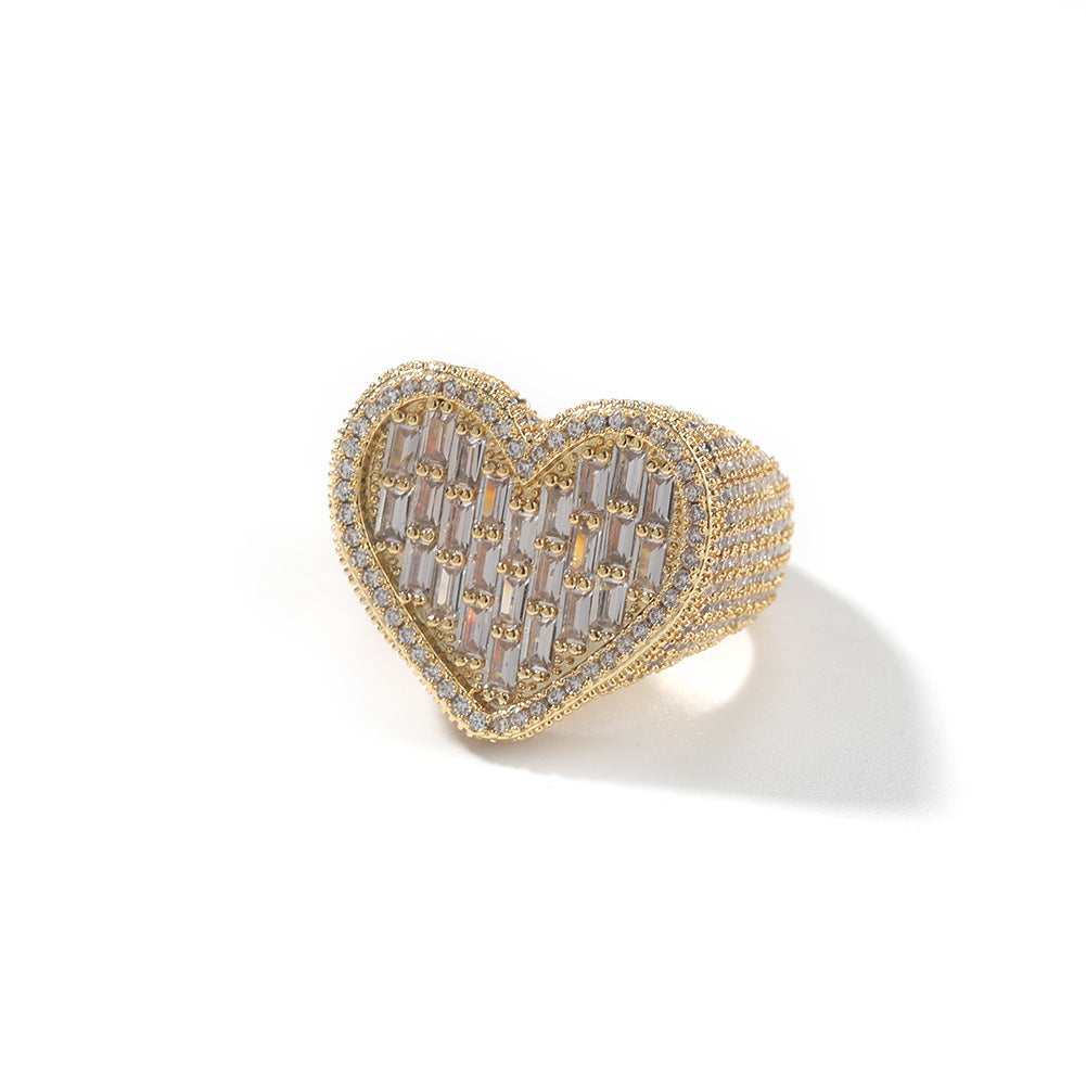 Hip-hop T-square heart-shaped zircon ring - MERGE.DAY.1.FREESTYLE