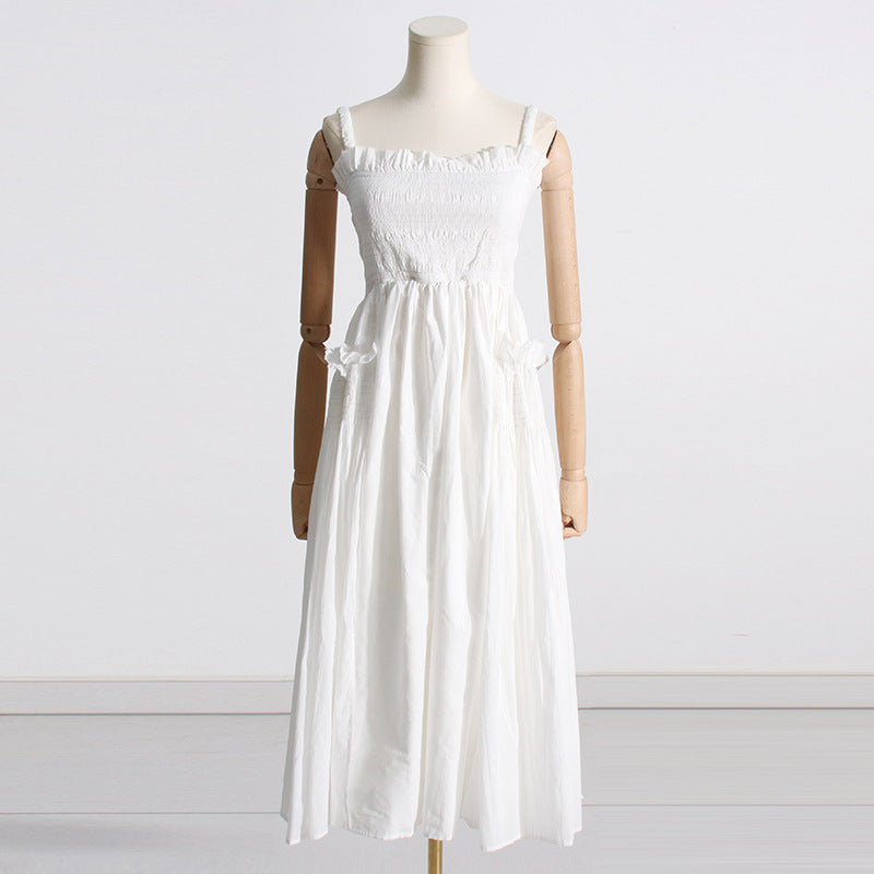 Pleated suspender long solid color full skirt dress - MERGE.DAY.1.FREESTYLE