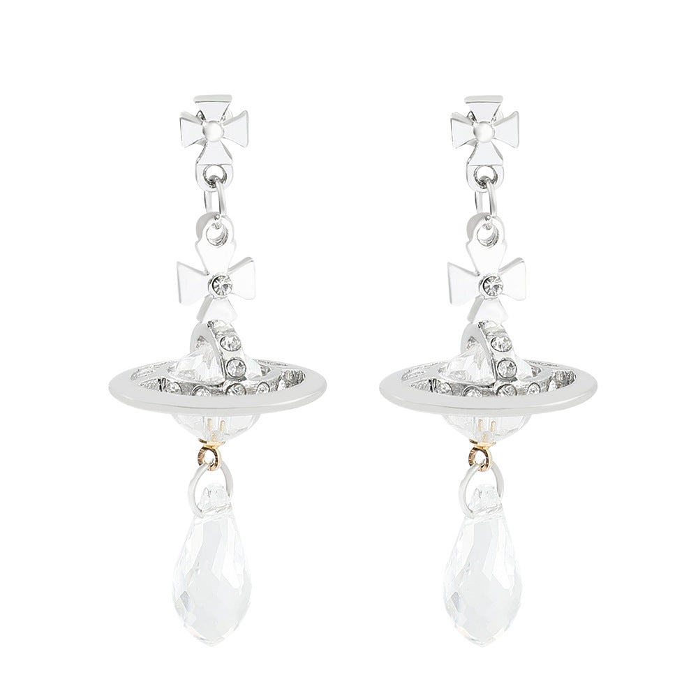 Saturn necklace, teardrop colored diamond earrings, Saturn earrings - MERGE.DAY.1.FREESTYLE