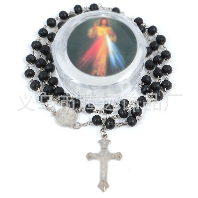 rosary necklace black wooden beads necklace - MERGE.DAY.1.FREESTYLE