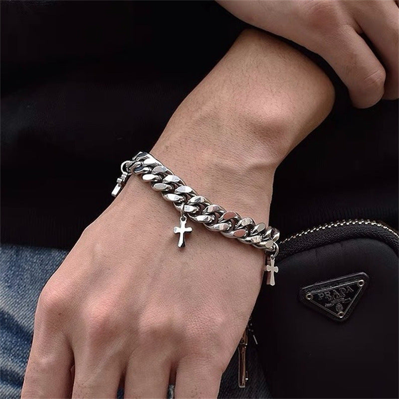 Cuban Titanium Steel Small Cross Bracelet - MERGE.DAY.1.FREESTYLE