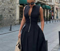 Sleeveless V-neck zipper neck long dress - MERGE.DAY.1.FREESTYLE
