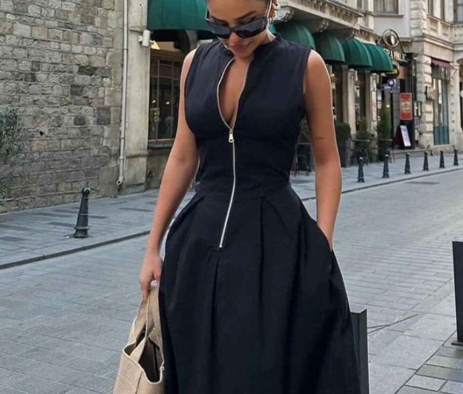 Sleeveless V-neck zipper neck long dress - MERGE.DAY.1.FREESTYLE