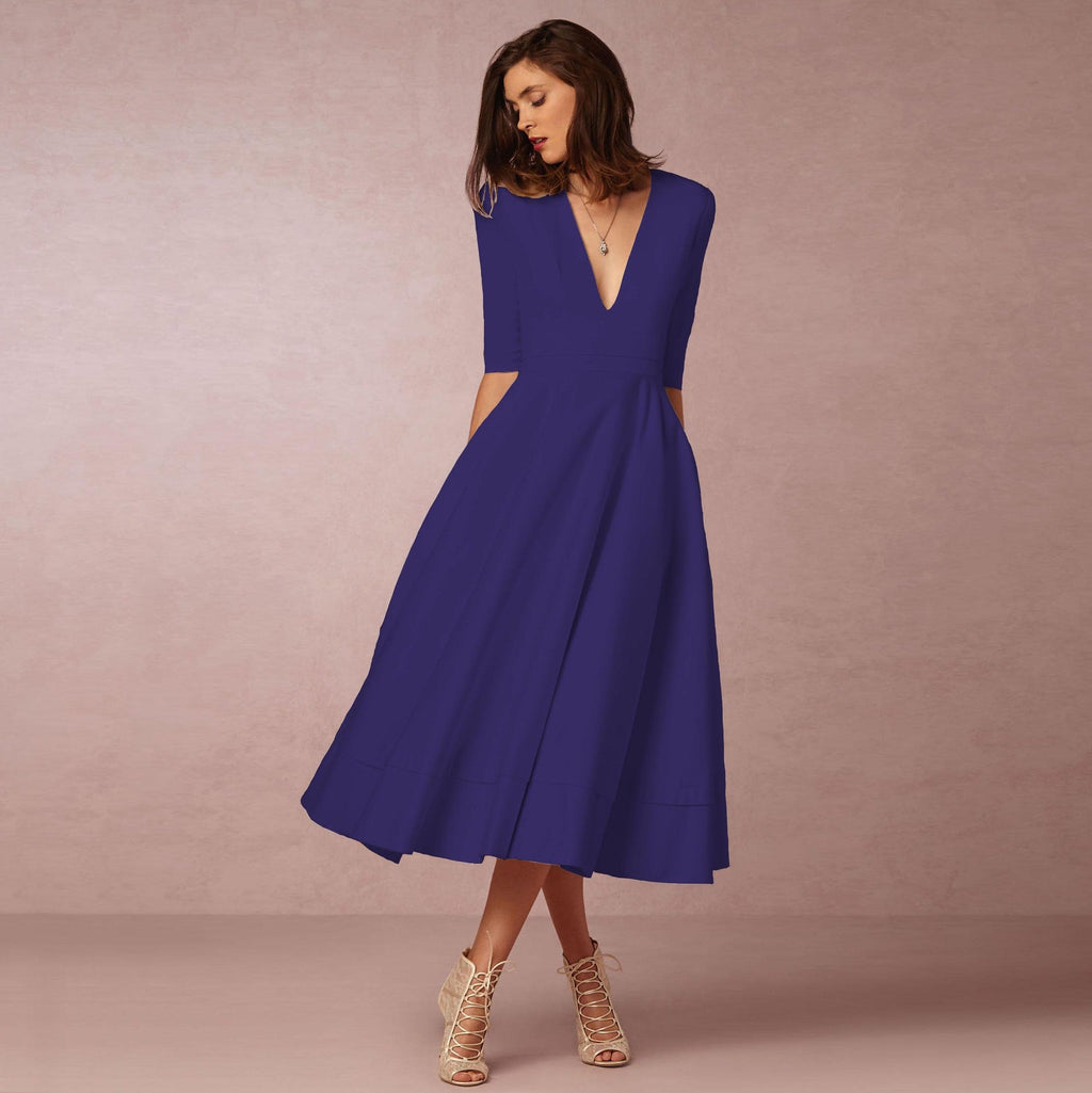 Women's Evening Dress Sexy Deep V Long Sleeve Dress - MERGE.DAY.1.FREESTYLE
