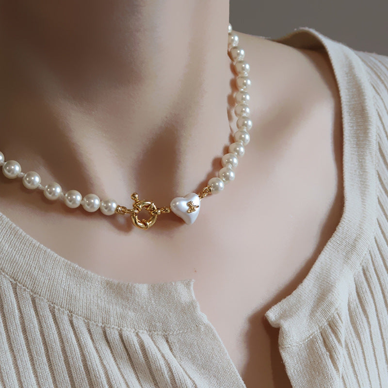 Women's retro heart pearl necklace clavicle chain - MERGE.DAY.1.FREESTYLE