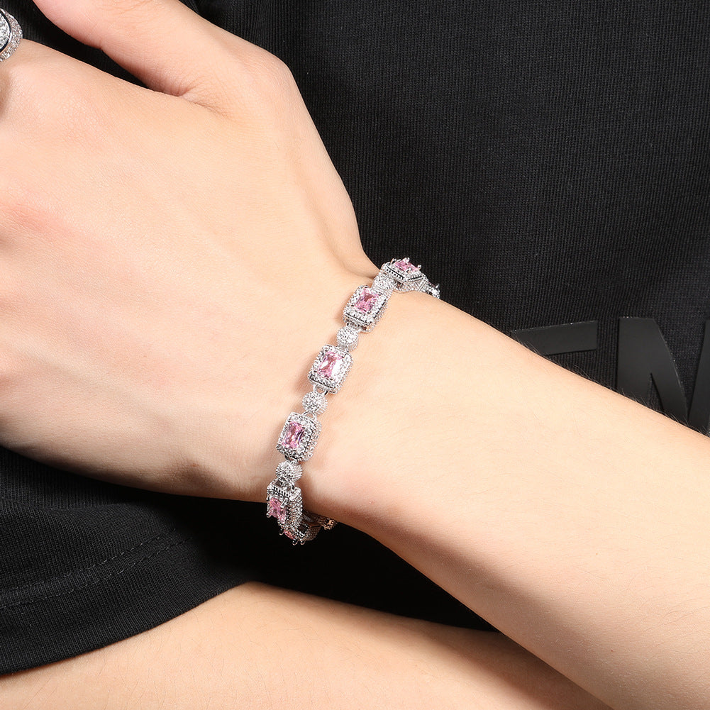 Copper inlaid pink zircon hip-hop bracelet - MERGE.DAY.1.FREESTYLE