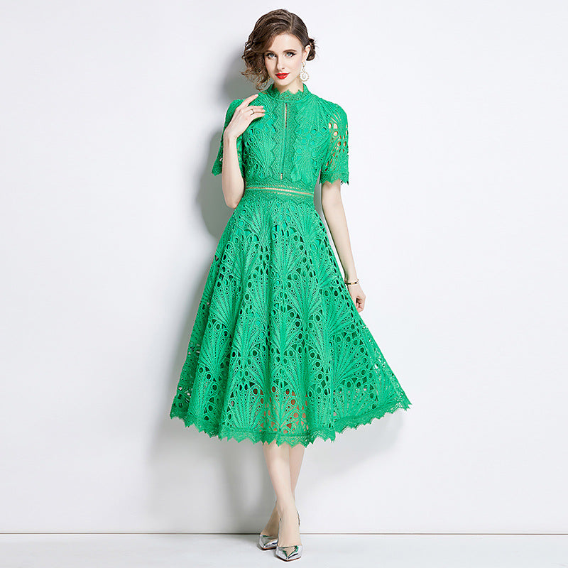 French lace round neck dress - MERGE.DAY.1.FREESTYLE