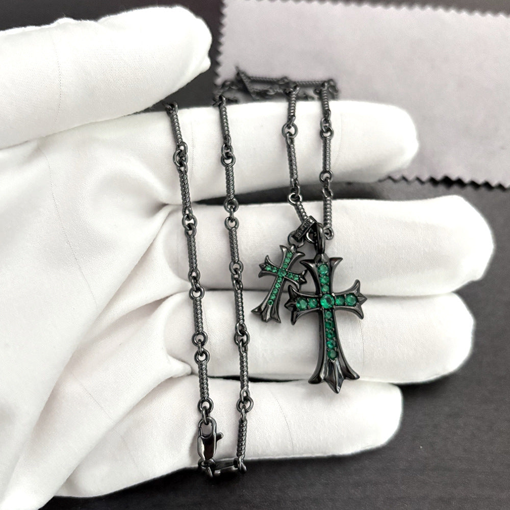 black double cross diamond Bamboo necklace - MERGE.DAY.1.FREESTYLE
