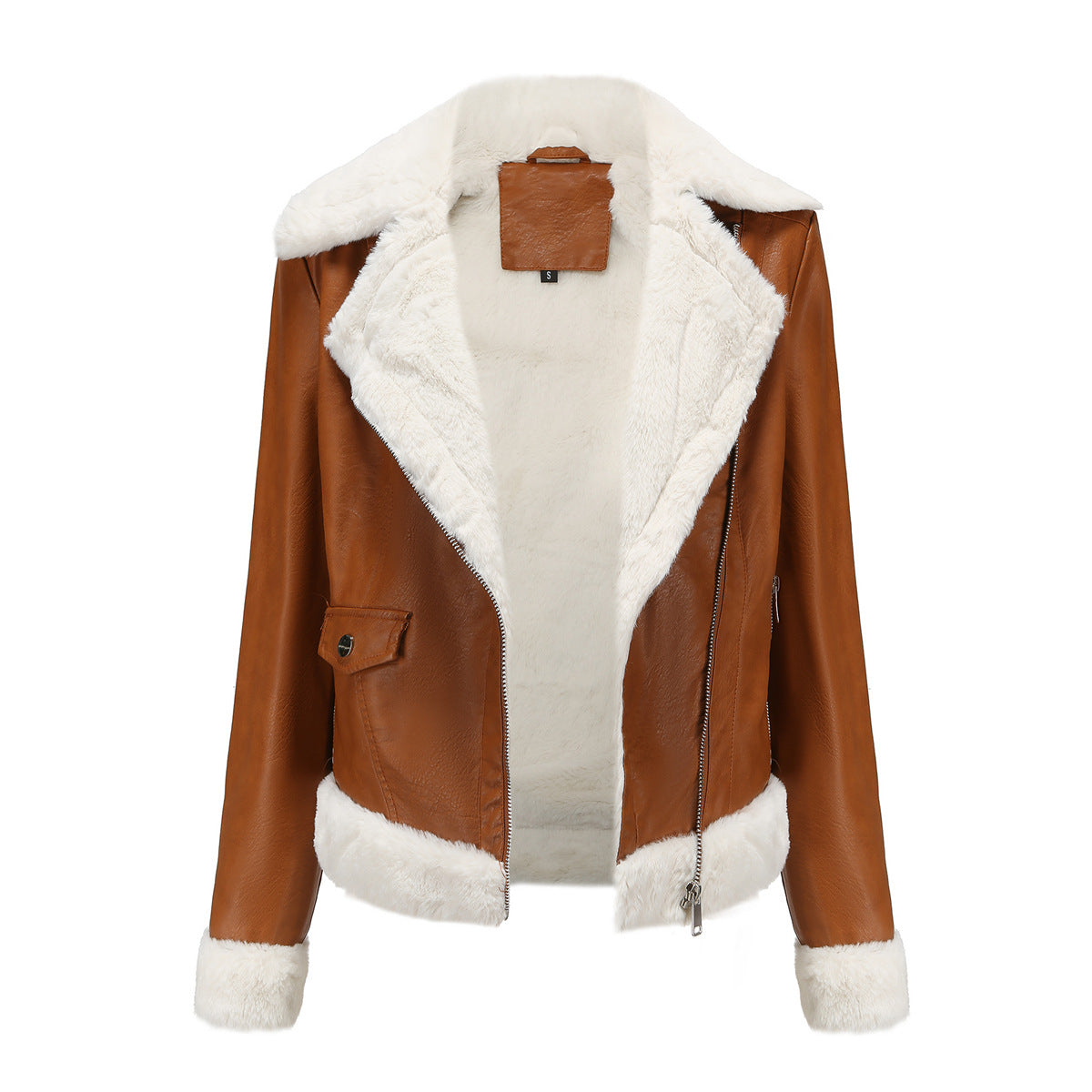 Autumn and winter fleece leather women's warm long-sleeved lapel coat jacket - MERGE.DAY.1.FREESTYLE