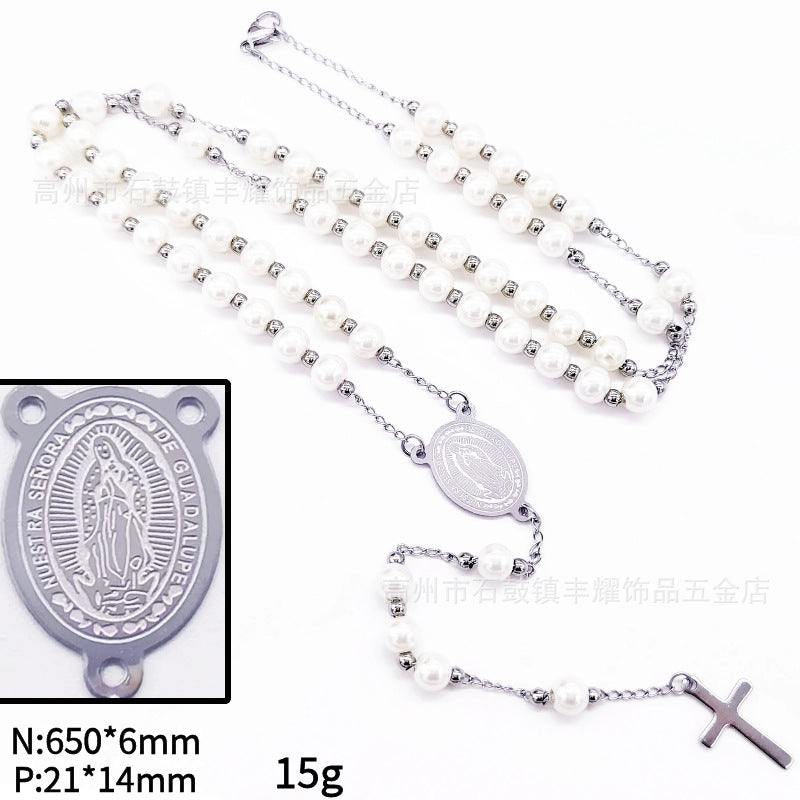 rosary necklace 6mm cross necklace - MERGE.DAY.1.FREESTYLE