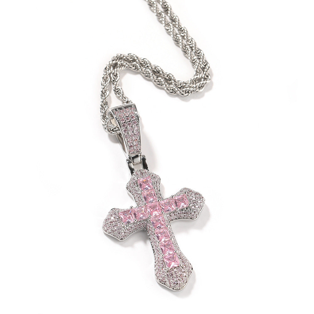 Hip-hop copper-inlaid purple zircon cross necklace - MERGE.DAY.1.FREESTYLE