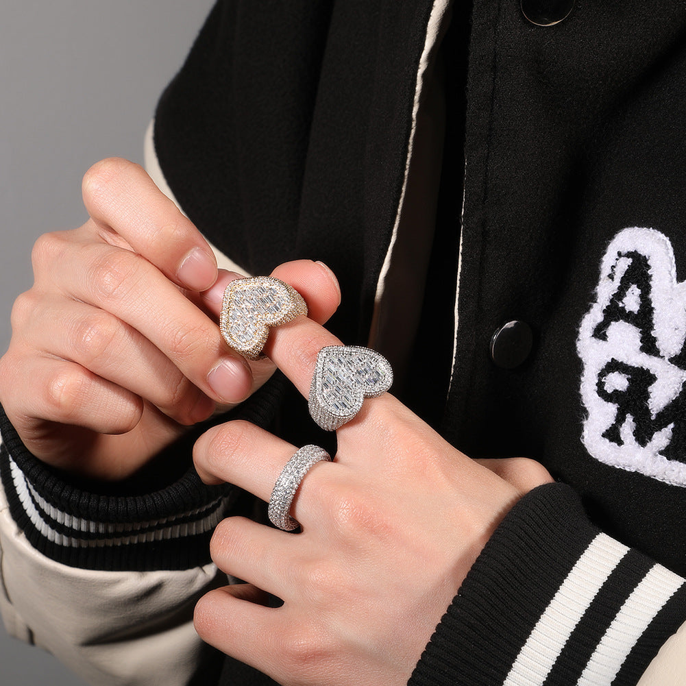 Hip-hop T-square heart-shaped zircon ring - MERGE.DAY.1.FREESTYLE
