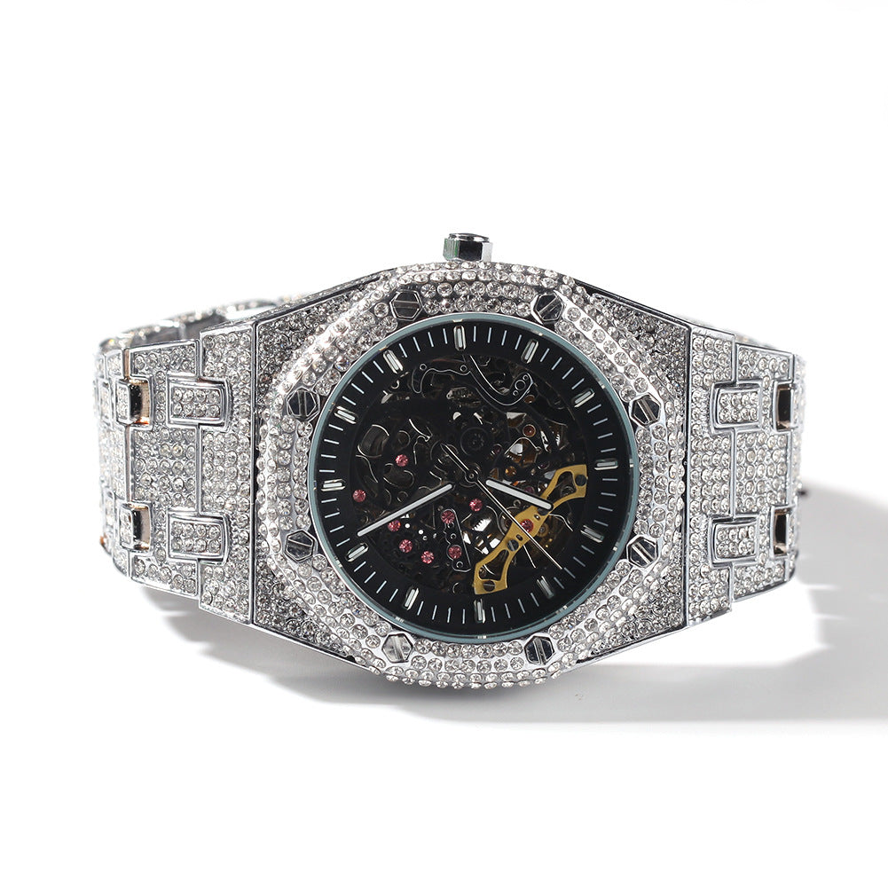 Hip Hop Full Diamond Hollow Case Mechanical Watch - MERGE.DAY.1.FREESTYLE