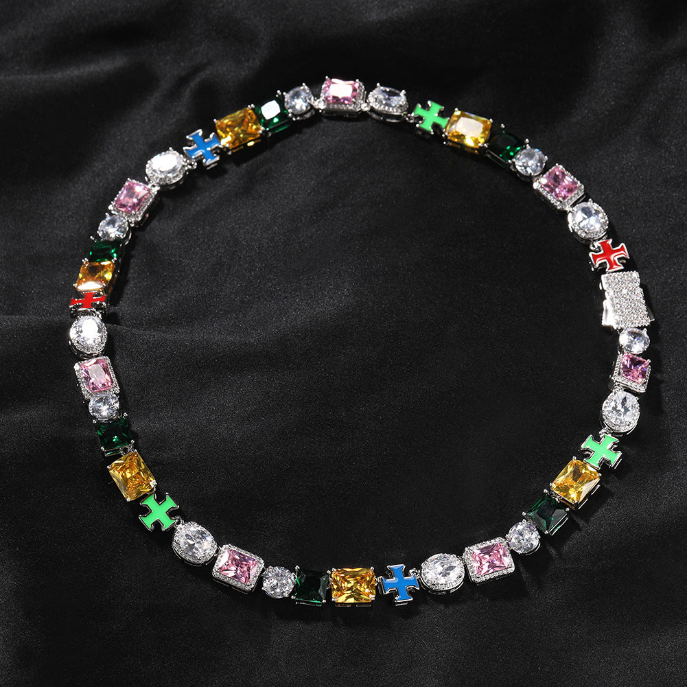 Hip-hop necklace with colorful zircon inlays and a square cross - MERGE.DAY.1.FREESTYLE