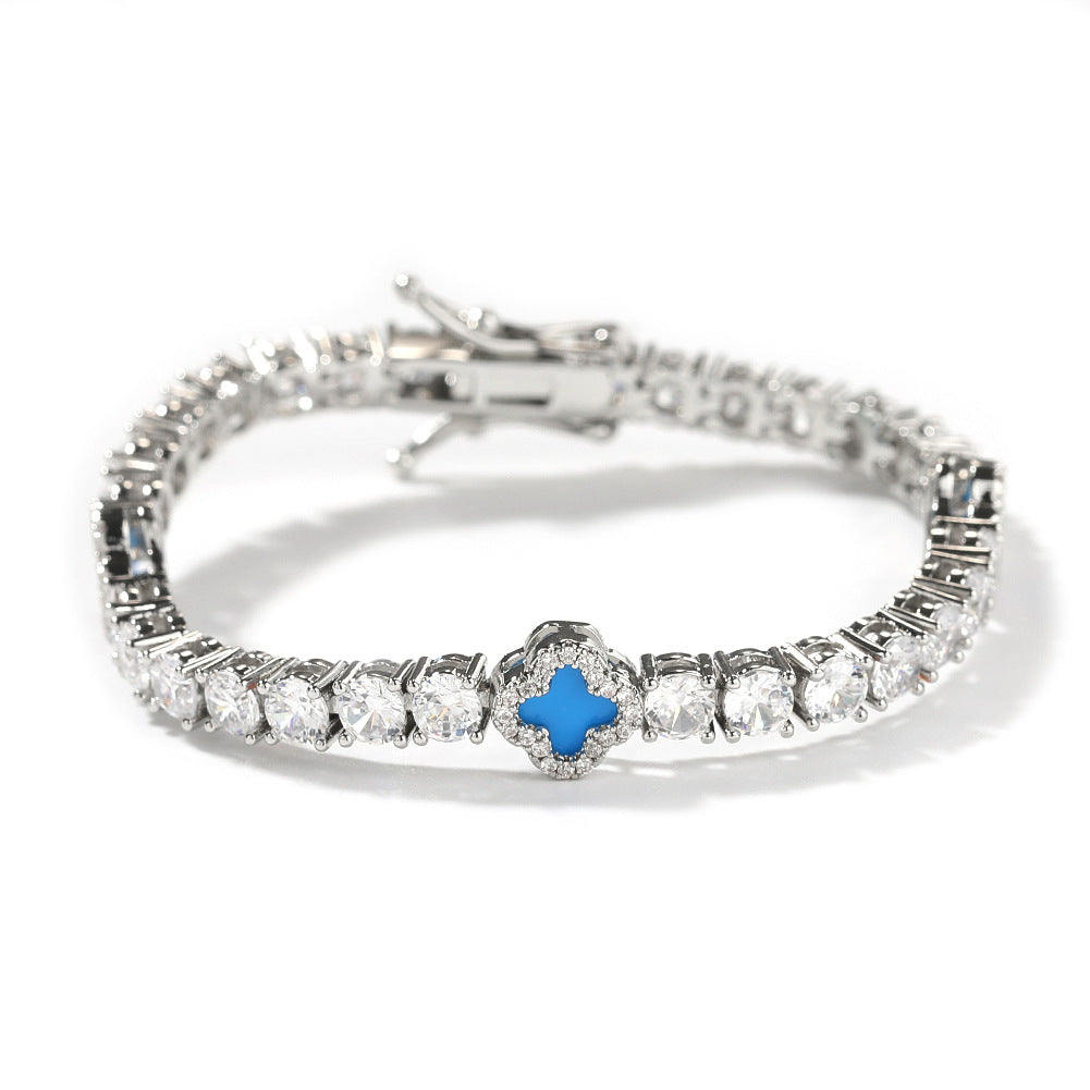 Hip-hop four-leaf clover diamond tennis chain necklace bracelet - MERGE.DAY.1.FREESTYLE