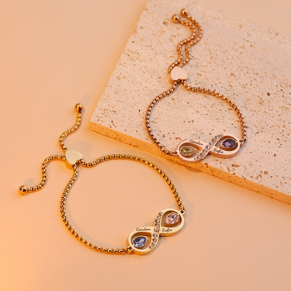 couple bracelet birthstone engraved bracelet - MERGE.DAY.1.FREESTYLE