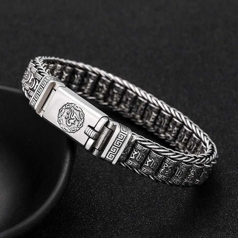 Six Character Mantra Rotary Silver Chain bracelet - MERGE.DAY.1.FREESTYLE