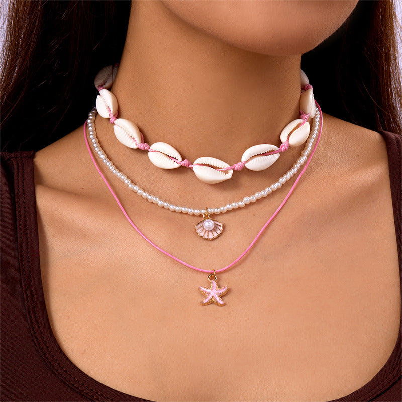 starfish necklace pearl multi-layer stacking necklace - MERGE.DAY.1.FREESTYLE