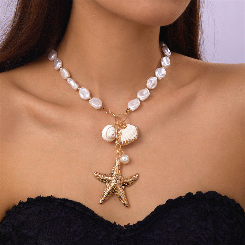 starfish necklace pearl multi-layer stacking necklace - MERGE.DAY.1.FREESTYLE